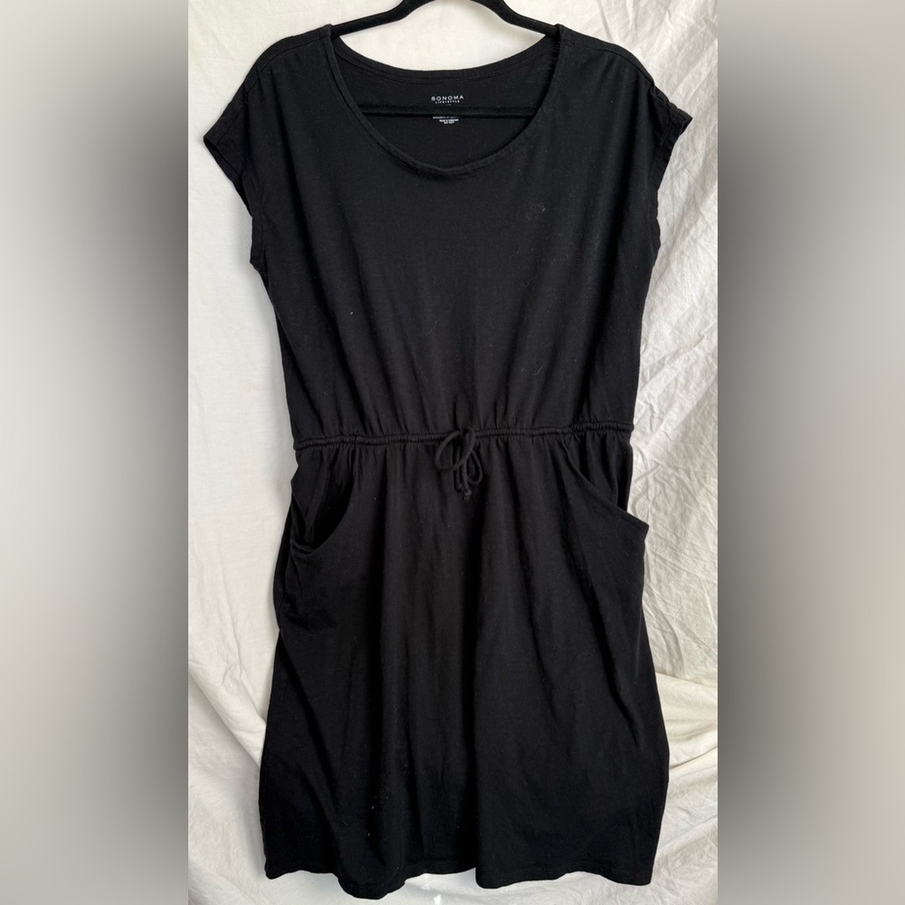 Sonoma Black Mini Dress with Drawstring Waist